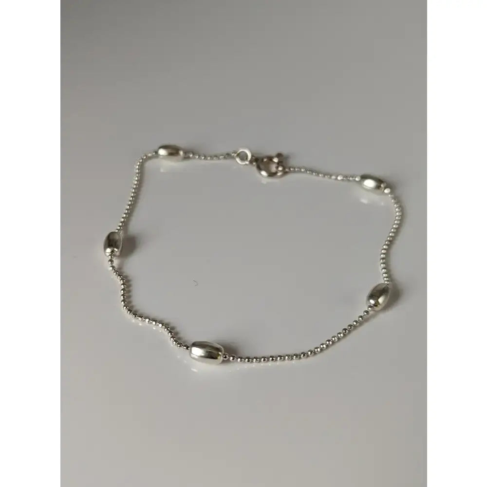 Silver steed grain handmade silver bracelet with grain chain silver polished oval charms and secure clasp anklet