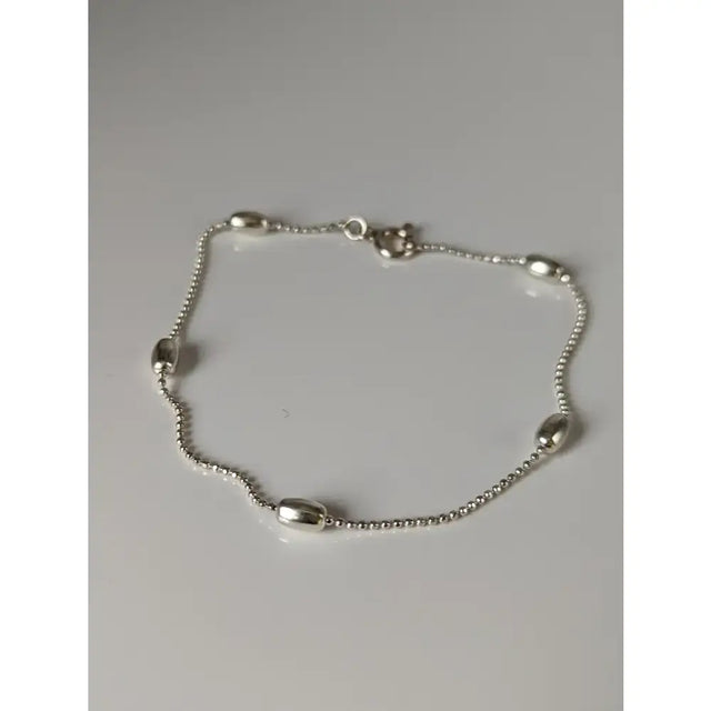 Silver steed grain handmade silver bracelet with grain chain silver polished oval charms and secure clasp anklet