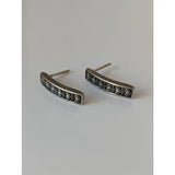 Silver steed greek motive stud earrings with silver bar shape and repeating outlined diamond pattern