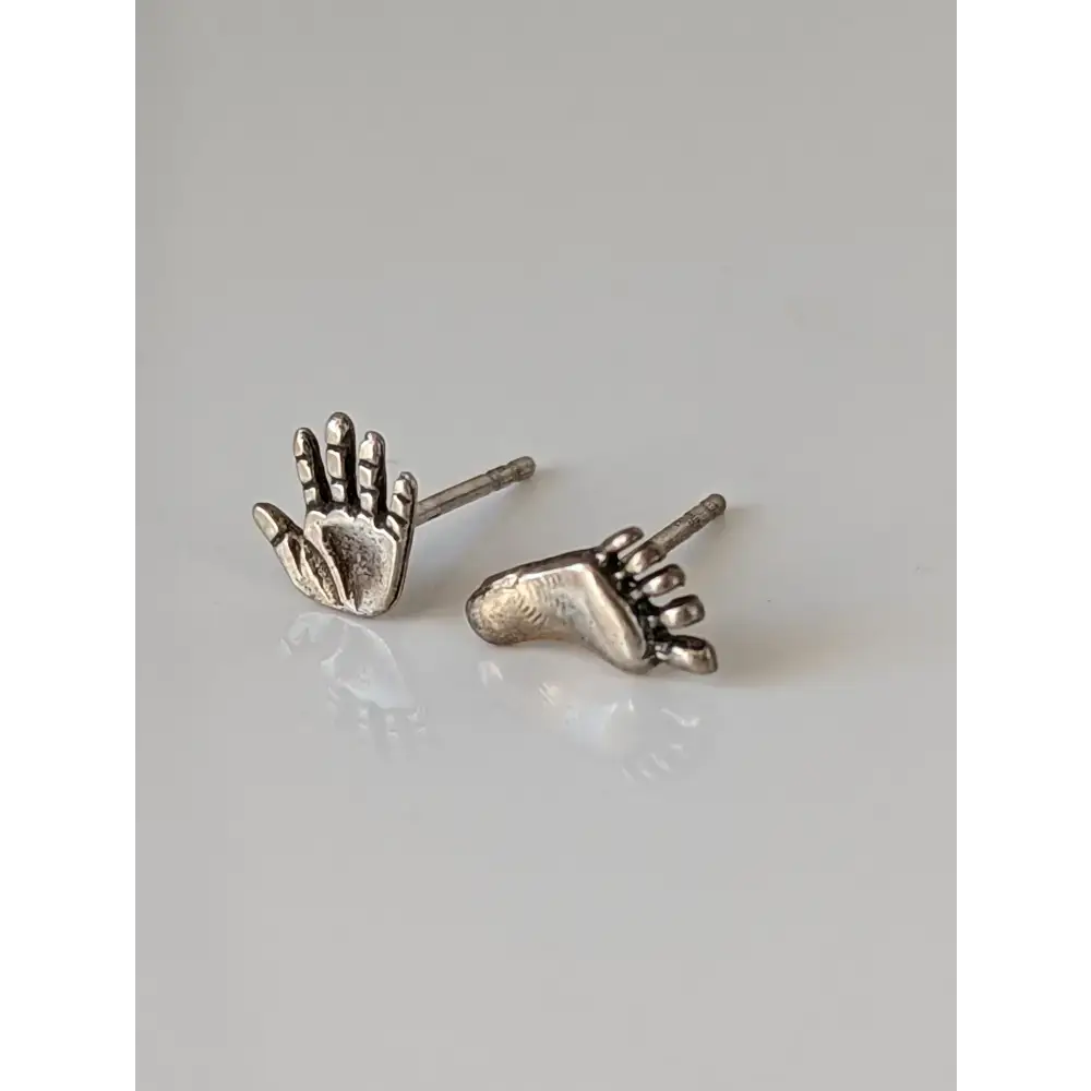 Silver Steed Hand and Foot Stud Earrings Earrings