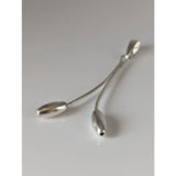 Silver steed hanging silver pendant with two elongated teardrop charms connected by a slender wire stem silver pendant