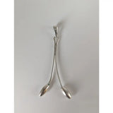 Silver steed hanging silver pendant with two slender spoon-shaped charms in polished silver stem silver pendant style