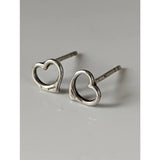 Silver steed heart stud earrings featuring minimalist open heart stud design in shiny silver material