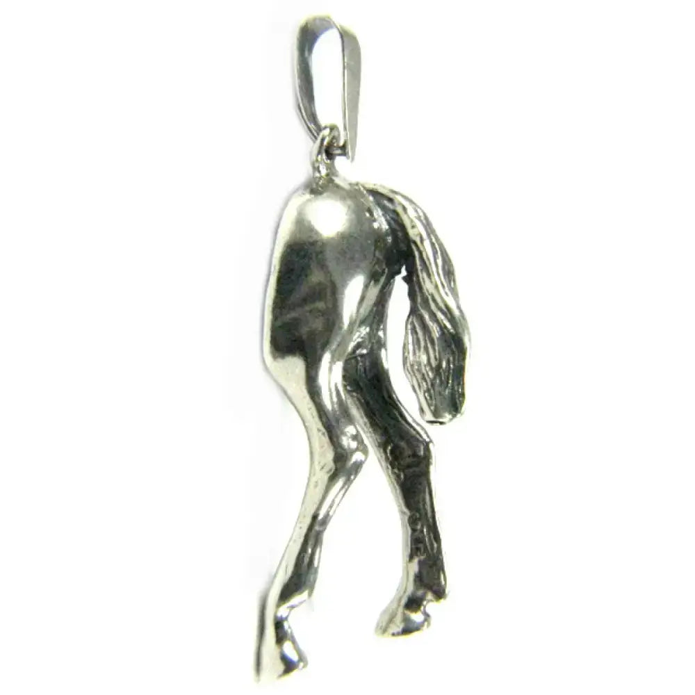 Silver steed hindquarters sterling silver pendant with detailed sculpted mane and polished metallic finish