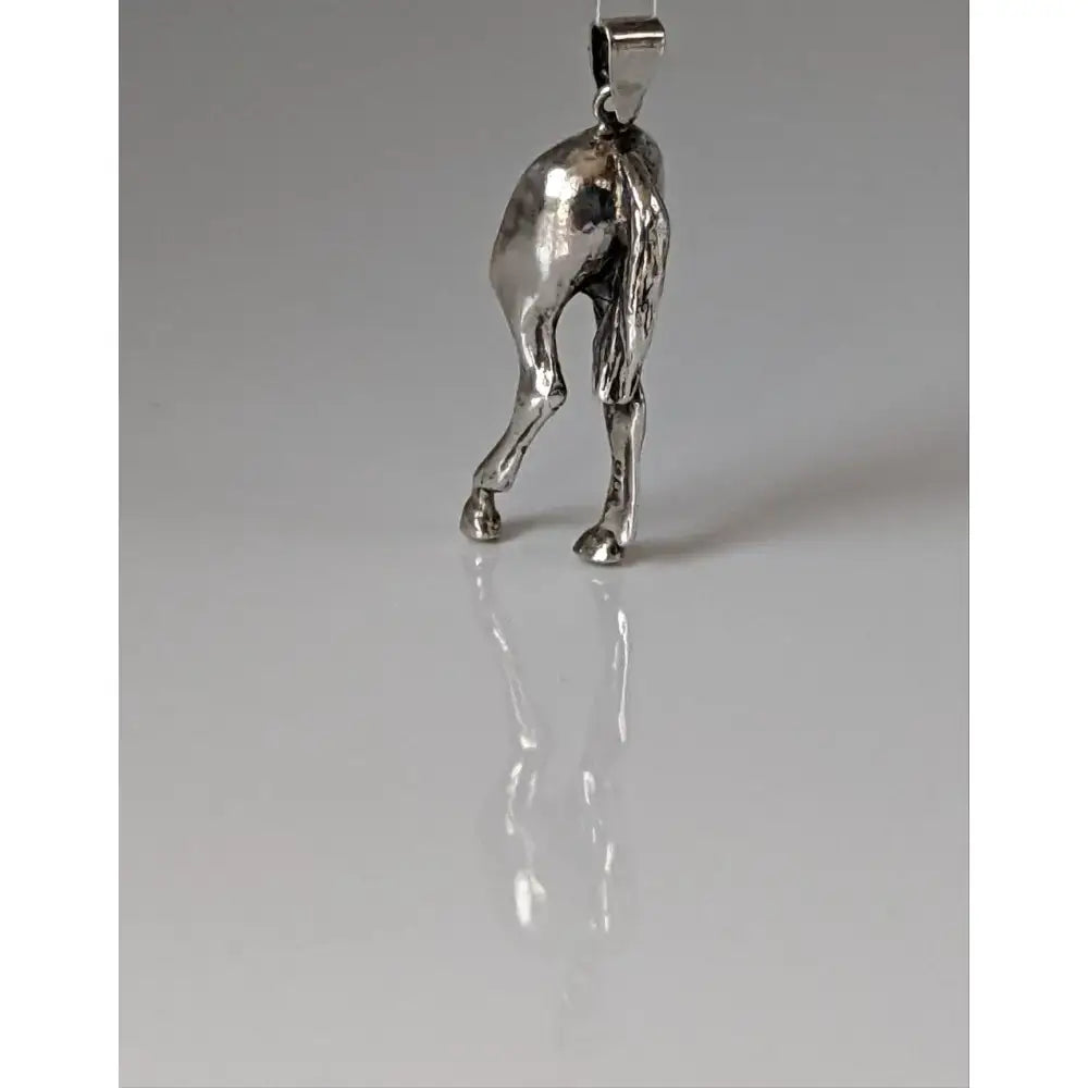 Silver steed hindquarters sterling silver pendant with polished finish and detailed sculpted legs