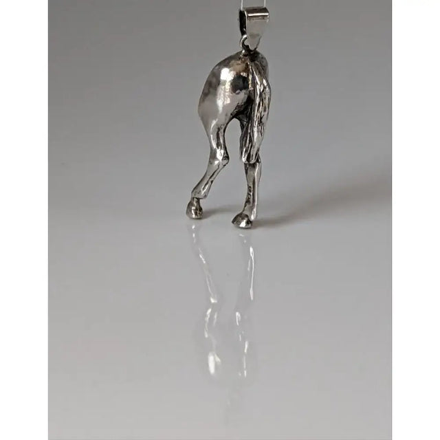 Silver steed hindquarters sterling silver pendant with polished finish and detailed sculpted legs