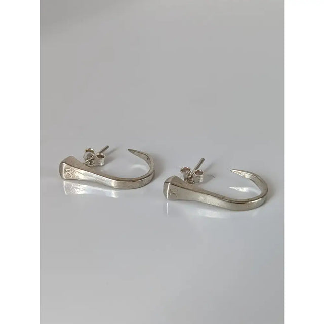 Silver steed hoofnail stud earrings silver hoop with hammered texture and subtle engraved details