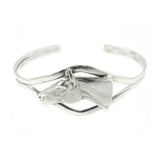 Silver steed horse head bangle with a sleek open design and polished horse head bangle finish
