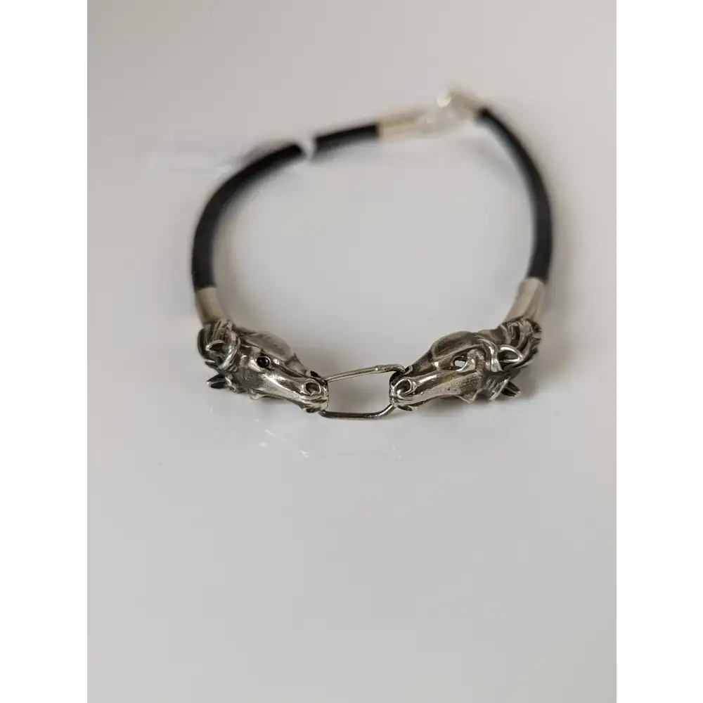 Silver Steed Horse Head Link Bracelet Black 21.5cm Bracelets
