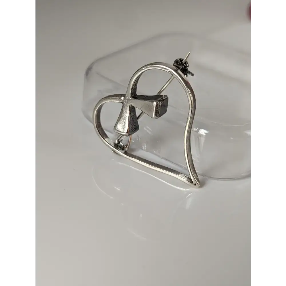 Silver Steed Horse Shoe Nail Heart Brooch / Stock Tie Pin Brooches