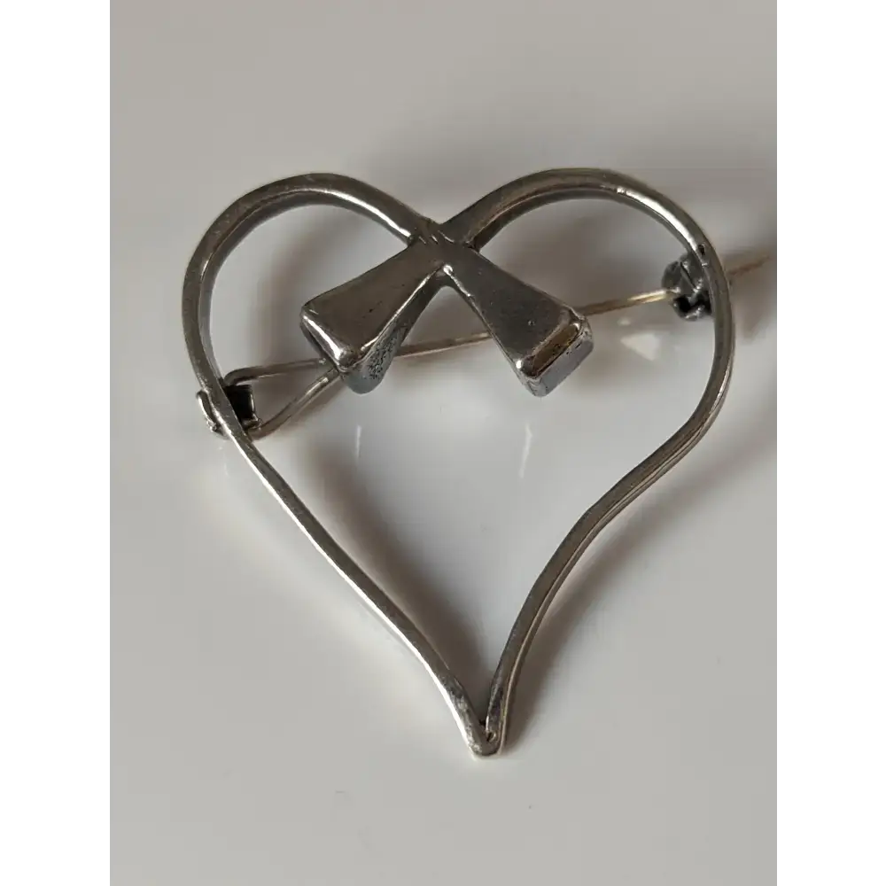 Silver Steed Horse Shoe Nail Heart Brooch / Stock Tie Pin Brooches