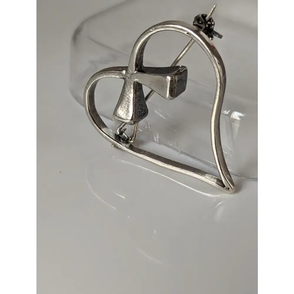 Silver Steed Horse Shoe Nail Heart Brooch / Stock Tie Pin Brooches