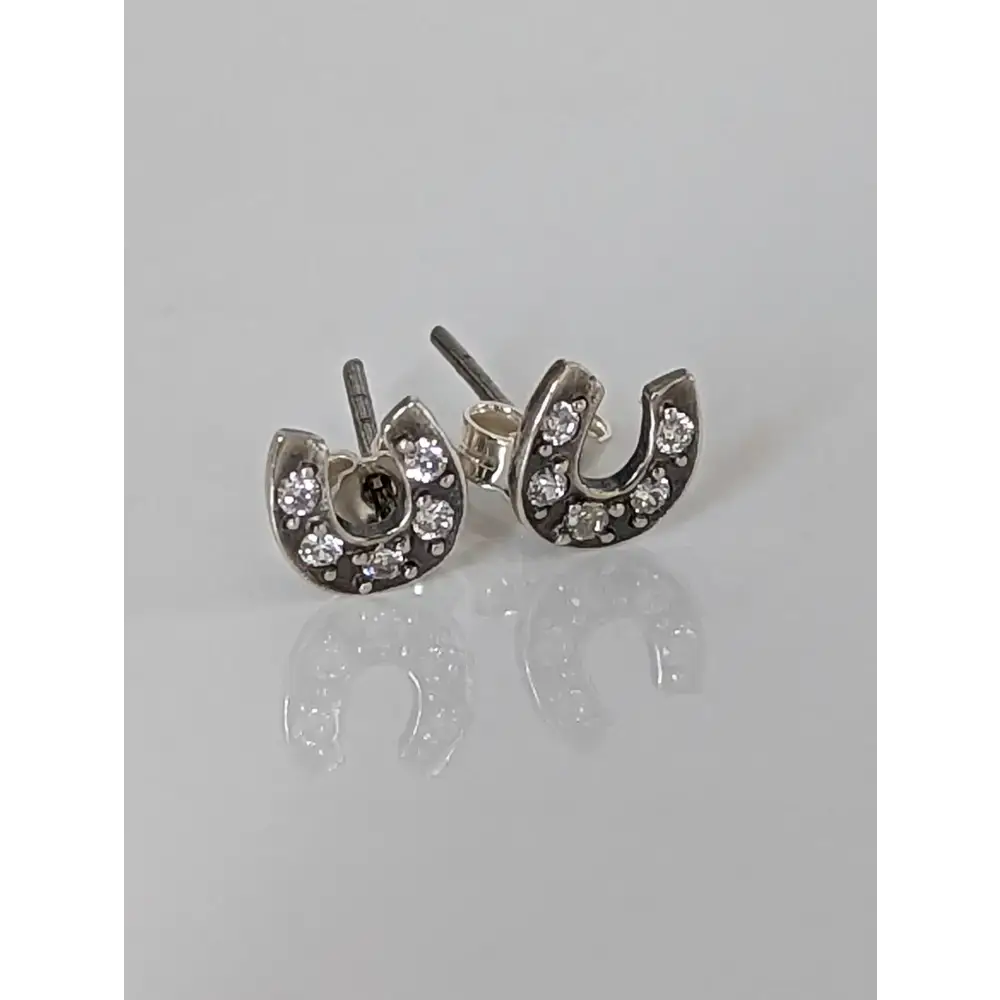 Silver Steed Horse Shoe Zirconnia Stud Earrings Earrings