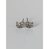 Silver steed horse shoe zirconia stud earrings featuring silver horseshoe shape with clear crystals