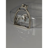 Silver steed horse stirrup silver pendant with detailed galloping horse figure on high-polished chain