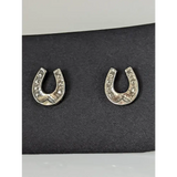 Silver Steed Horseshoe 3 Studs Earrings