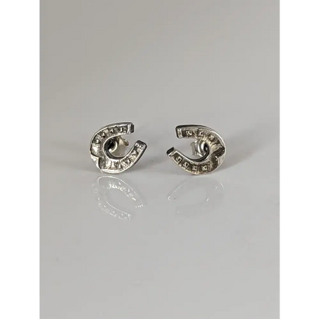Silver Steed Horseshoe 3 Studs Earrings