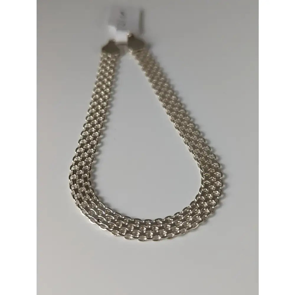 Silver steed interlink multi-strand silver bracelet with textured interlocking chain design in silver tone