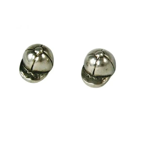 Silver steed jockey sterling silver miniature baseball cap-shaped stud earrings with polished finish and stitched detail