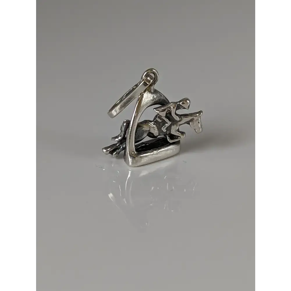 Silver Steed Jump Over a Stirrup, Stirrup & Jockey Silver Pendant Right Pendant