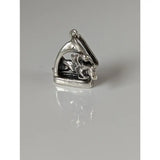 Silver steed jump silver pendant featuring a stirrup jockey charm with polished metallic finish and detailed motion design