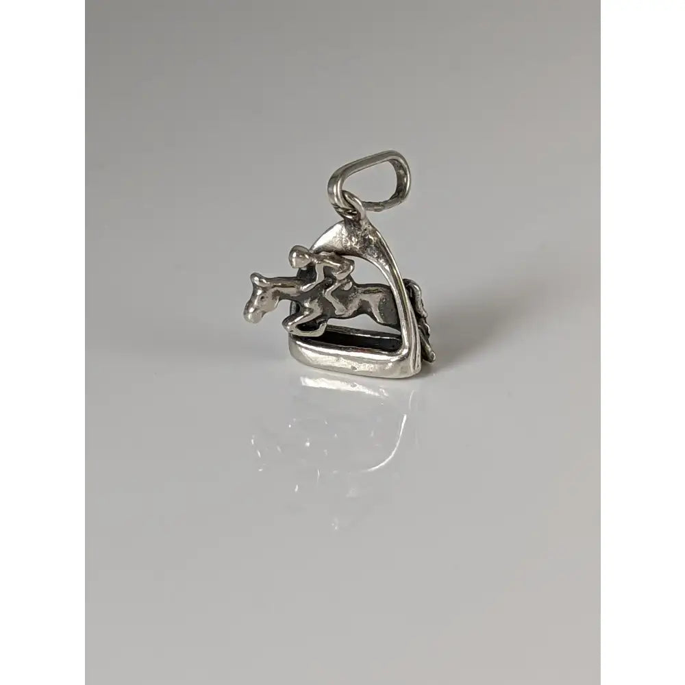 Silver steed jump jockey silver pendant with polished finish and intricate stirrup jockey equestrian design
