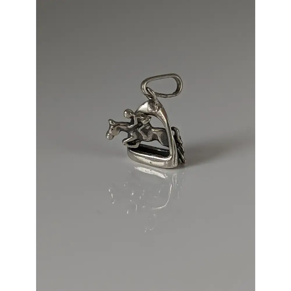 Silver Steed Jump Over a Stirrup, Stirrup & Jockey Silver Pendant Right Pendant