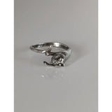 Silver steed jumping cat silver ring with detailed curled design in shiny silver cat silver ring style