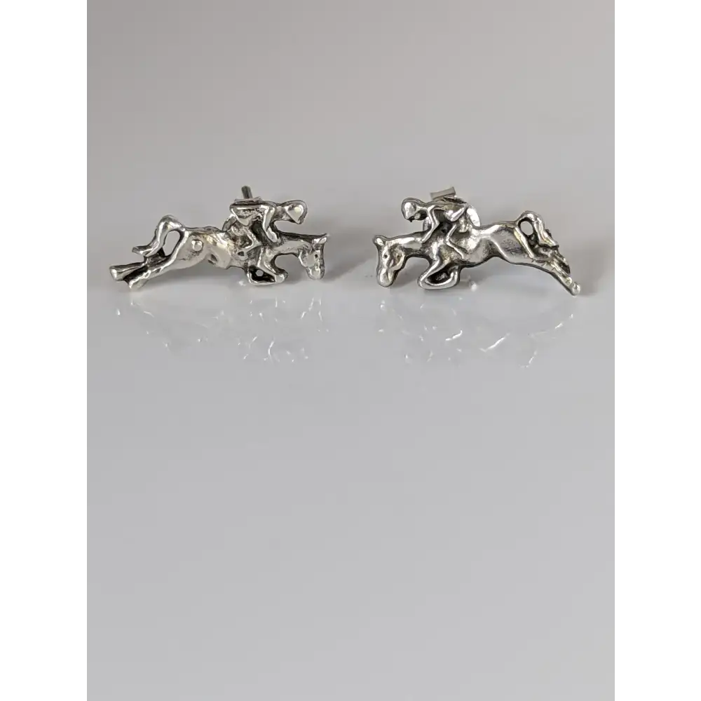 Silver Steed Jumping Horse&Rider Studs Earrings
