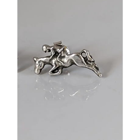 Silver Steed Jumping Horse&Rider Studs Earrings
