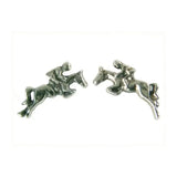 Silver steed jumping sterling silver horse and rider stud earrings capturing a dynamic jumping pose