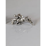 Silver steed jumping sterling silver stud earrings with detailed rider on horseback in mid-jump design