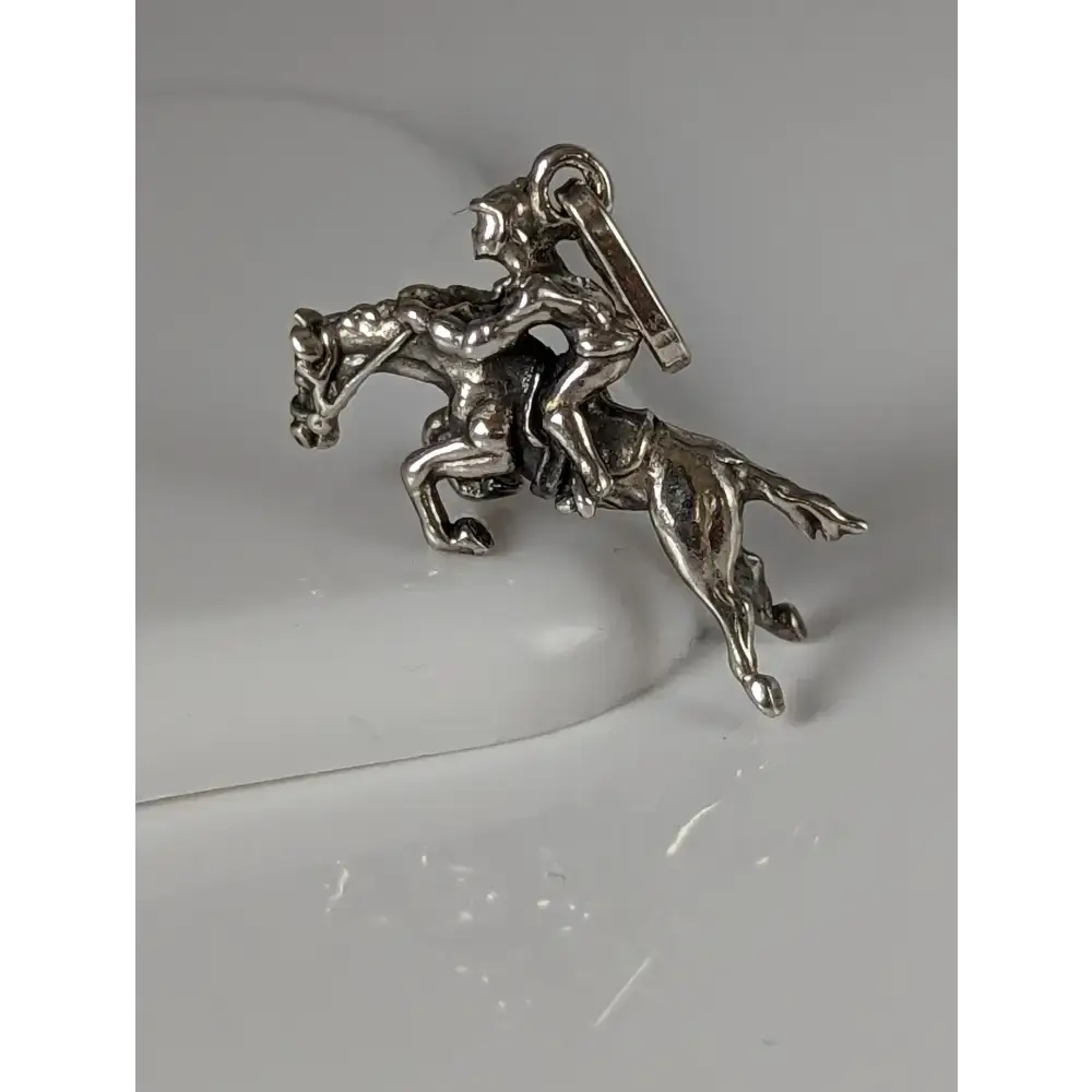 Silver Steed Jumping Jockey Silver Pendant Pendant
