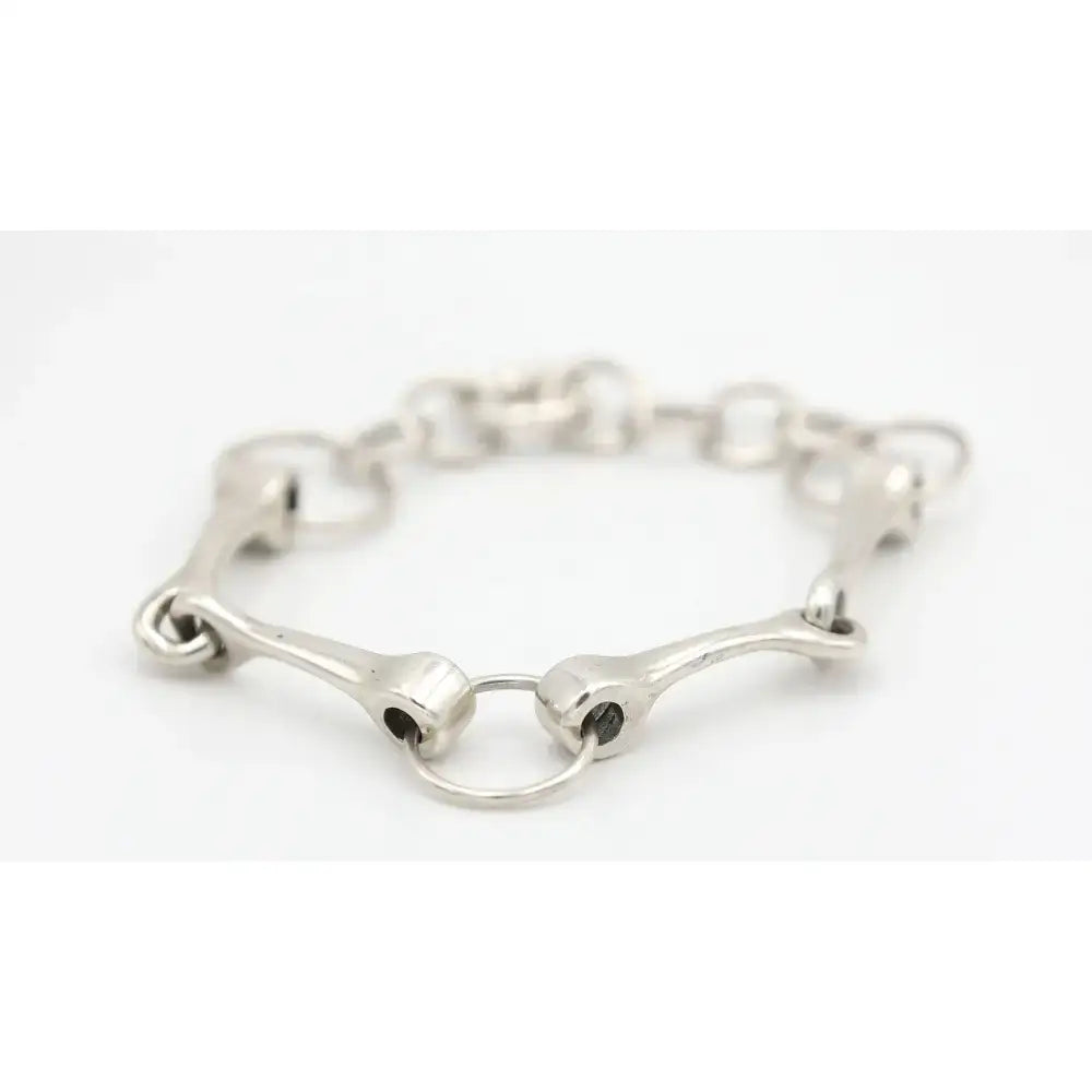 Silver steed large snaffle bracelet with polished sterling silver horsebit links and central ring design