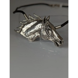 Silver Steed Large Horse Head on Leather Cord Necklace Necklaces