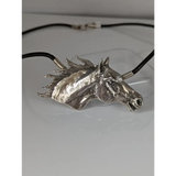 Silver Steed Large Horse Head on Leather Cord Necklace Necklaces