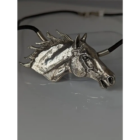 Silver Steed Large Horse Head on Leather Cord Necklace Necklaces