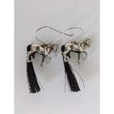 Silver Steed Large Silver Horse Long Earrings with horse hair tail Earrings
