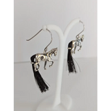 Silver Steed Large Silver Horse Long Earrings with horse hair tail Earrings