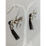 Silver Steed Large Silver Horse Long Earrings with horse hair tail Earrings