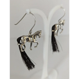 Silver Steed Large Silver Horse Long Earrings with horse hair tail Earrings