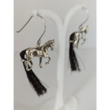 Silver steed large silver horse long earrings with black tassel horse hair tail details