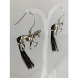 Silver steed large silver horse long earrings with black horse hair tassels for a bold statement look