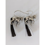 Silver steed large silver horse long earrings with black tassels and horse hair tail for statement style
