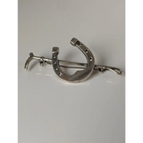 Silver Steed Large Horse Shoe & Cane Silver Brooch / Stock Tie Pin Brooches