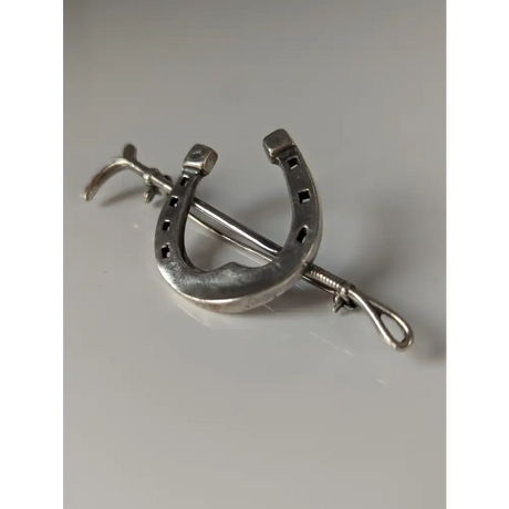 Silver Steed Large Horse Shoe & Cane Silver Brooch / Stock Tie Pin Brooches