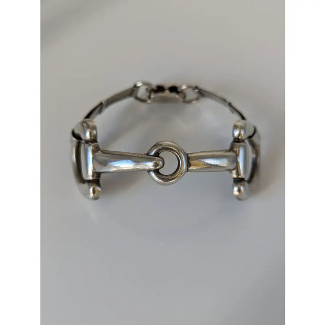 Silver steed large silver horsebit style bangle with sterling silver polished links and a robust design ring centerpiece