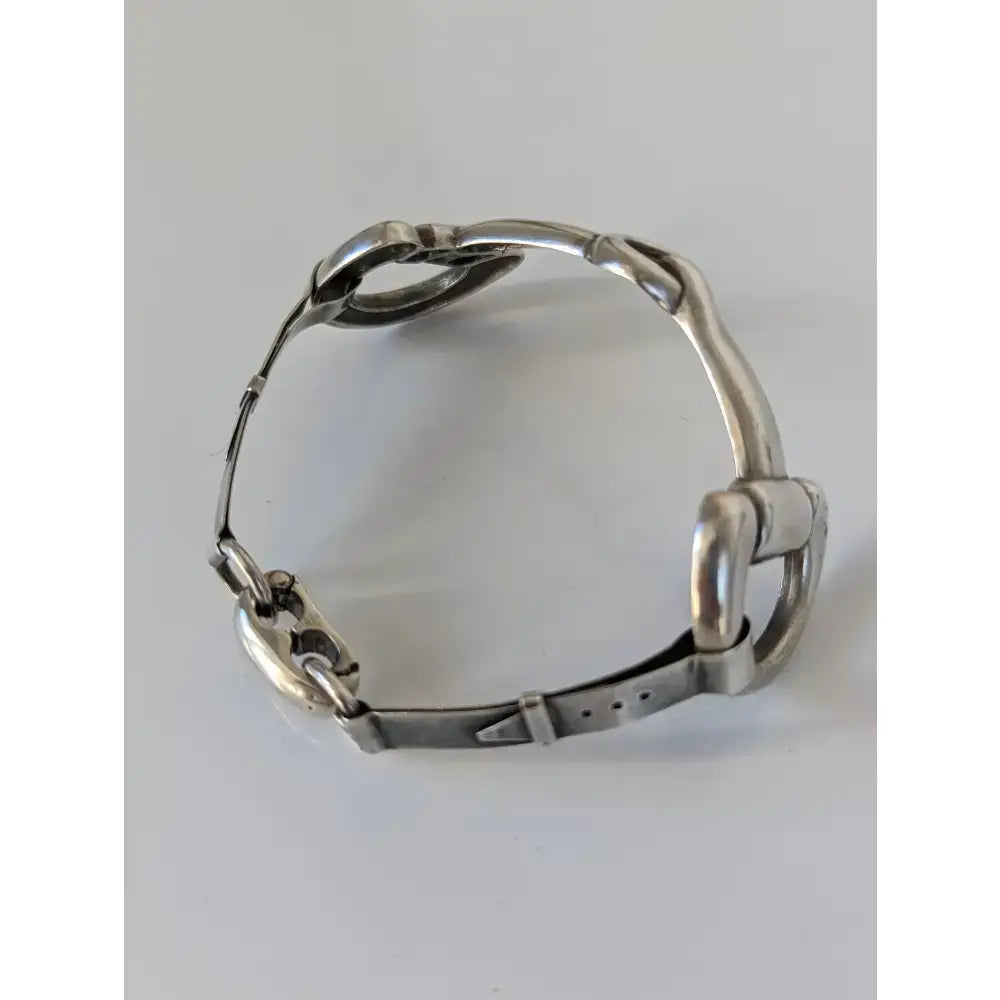 Silver steed large snaffle bangle in sterling silver with a robust sculptural link design featuring ovals and rectangles