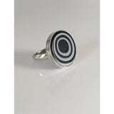 Silver steed large sterling silver white mass ring with a unique black and white concentric spiral design