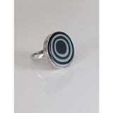 Silver steed large sterling silver white mass ring with unique black and white spiral design on its oval face